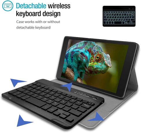 حافظة لوحة مفاتيح Galaxy Tab A 8.0 2019 [خلفية، SM-T290، SM-T295]، لوحة مفاتيح لاسلكية قابلة للفصل بـ 7 ألوان مع غطاء حامل من البولي يوريثان لجهاز Samsung Tab A 8.0 بوصة 2019 SM-T290/T295، أزرق in Kuwait