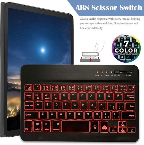 حافظة لوحة مفاتيح Galaxy Tab A 8.0 2019 [خلفية، SM-T290، SM-T295]، لوحة مفاتيح لاسلكية قابلة للفصل بـ 7 ألوان مع غطاء حامل من البولي يوريثان لجهاز Samsung Tab A 8.0 بوصة 2019 SM-T290/T295، أزرق in Kuwait