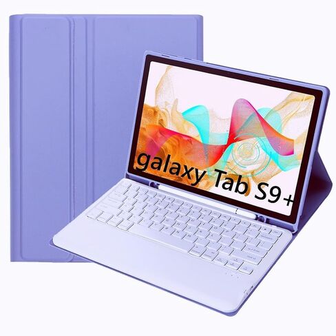 Slim Candy Colors Keyboard Case Compatible with Galaxy Tab S9 Plus / S9 FE Plus 5G 2023 12.4 Inch X810 / X816 / X818 with S Pen Holder Mutil Angles Stand Cover Detachable Wireless Keyboard (Blue) in Saudi Arabia