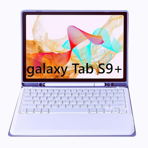 Slim Candy Colors Keyboard Case Compatible with Galaxy Tab S9 Plus / S9 FE Plus 5G 2023 12.4 Inch X810 / X816 / X818 with S Pen Holder Mutil Angles Stand Cover Detachable Wireless Keyboard (Blue) in Saudi Arabia