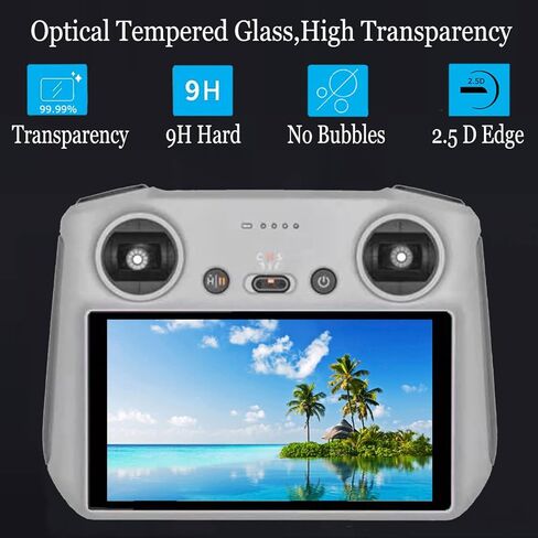 غطاء حماية من السيليكون لجهاز التحكم عن بعد DJI mini 3 PRO RC/DJI RC، حقيبة ناعمة + طبقة زجاجية صلبة مقاومة للخدش [9H] [خالية من الفقاعات] in Kuwait