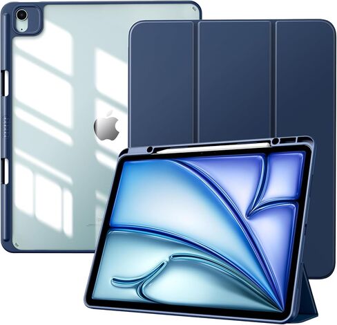 حافظة TiMOVO لجهاز iPad Air 13 بوصة (M2) 2024 مع حامل قلم رصاص، غطاء واقٍ نحيف مع غطاء خلفي شفاف لجهاز iPad Air 13 بوصة، تنبيه/غفو تلقائي - أزرق داكن in Kuwait