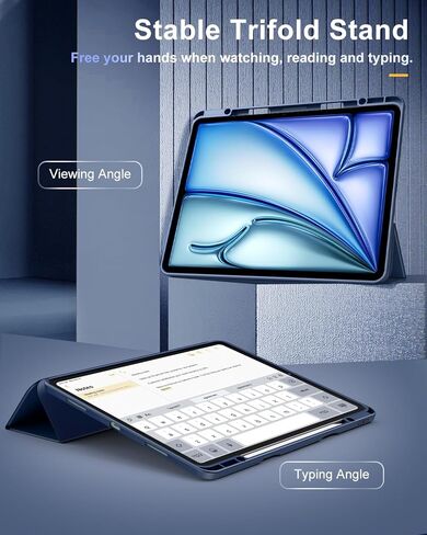 حافظة TiMOVO لجهاز iPad Air 13 بوصة (M2) 2024 مع حامل قلم رصاص، غطاء واقٍ نحيف مع غطاء خلفي شفاف لجهاز iPad Air 13 بوصة، تنبيه/غفو تلقائي - أزرق داكن in Kuwait