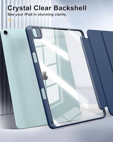 حافظة TiMOVO لجهاز iPad Air 13 بوصة (M2) 2024 مع حامل قلم رصاص، غطاء واقٍ نحيف مع غطاء خلفي شفاف لجهاز iPad Air 13 بوصة، تنبيه/غفو تلقائي - أزرق داكن in Kuwait