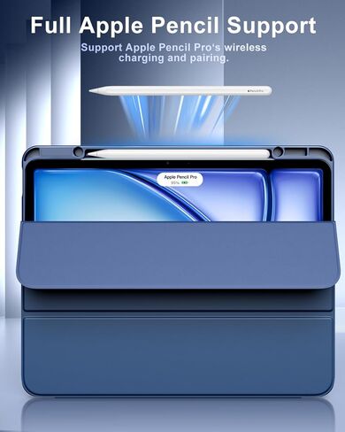 حافظة TiMOVO لجهاز iPad Air 13 بوصة (M2) 2024 مع حامل قلم رصاص، غطاء واقٍ نحيف مع غطاء خلفي شفاف لجهاز iPad Air 13 بوصة، تنبيه/غفو تلقائي - أزرق داكن in Kuwait