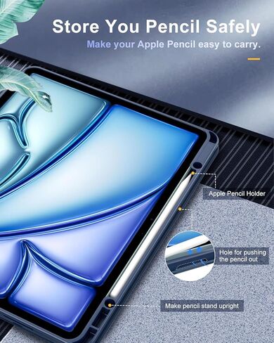 حافظة TiMOVO لجهاز iPad Air 13 بوصة (M2) 2024 مع حامل قلم رصاص، غطاء واقٍ نحيف مع غطاء خلفي شفاف لجهاز iPad Air 13 بوصة، تنبيه/غفو تلقائي - أزرق داكن in Kuwait