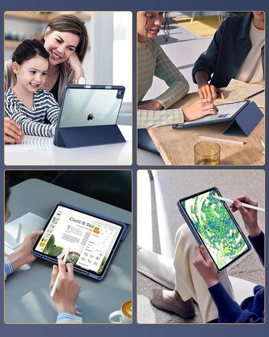 حافظة TiMOVO لجهاز iPad Air 13 بوصة (M2) 2024 مع حامل قلم رصاص، غطاء واقٍ نحيف مع غطاء خلفي شفاف لجهاز iPad Air 13 بوصة، تنبيه/غفو تلقائي - أزرق داكن in Kuwait