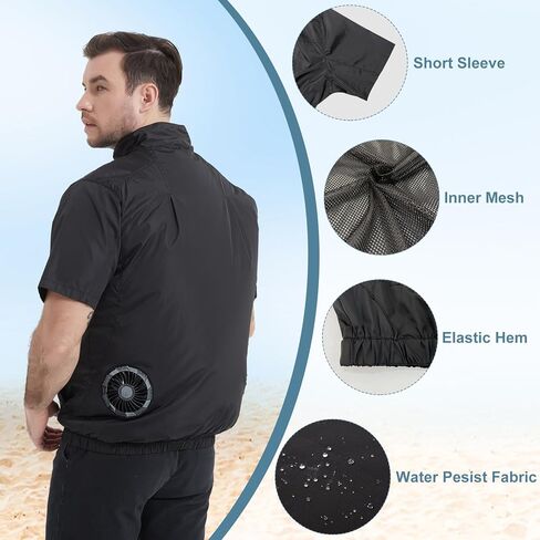 سترة تبريد مع حزمة بطارية 20000 مللي أمبير في الساعة، سترة كهربائية قصيرة الأكمام بمروحة 12 فولت للطقس الدافئ، 4 سرعات رياح in Kuwait