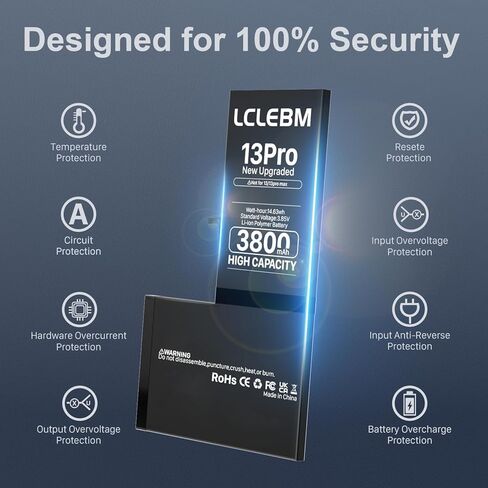 LCLEBM [3800mAh] Battery for iPhone 13 Pro, 2024 New 0 Cycle Higher Capacity Battery Replacement for iPhone 13 Pro Model A2483, A2636, A2638, A2639, A2640 with Complete Repair Tools Kits in Kuwait