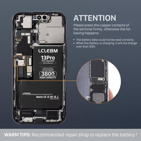 LCLEBM [3800mAh] Battery for iPhone 13 Pro, 2024 New 0 Cycle Higher Capacity Battery Replacement for iPhone 13 Pro Model A2483, A2636, A2638, A2639, A2640 with Complete Repair Tools Kits in Kuwait