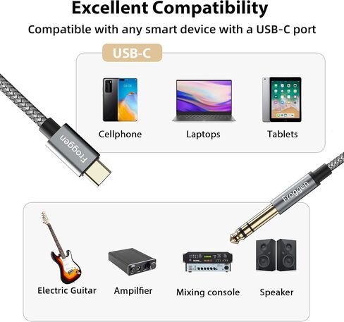 USB C to 6.35mm 1/4 inch Audio Stereo Cable 6 Feet, USB Type C to 6.35mm 1/4 inch TRS Audio Cord Compatible with iPad, Pixel 4XL, Samsung Galaxy S22, Amplifier, Mixer, Speaker, Home Theater in Saudi Arabia