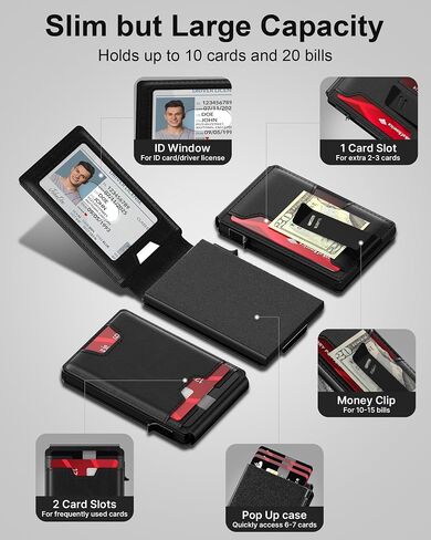 typecase Mens Wallet Card Holder: Pop Up Card Case, Genuine Leather, Smart, RFID Blocking, Slim, Minimalist, Thin, Front Pocket - 9-13 Card Capacitiy | ID Window | Money Clip (Brown) in Kuwait
