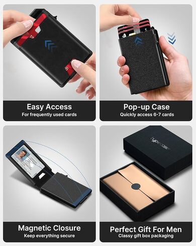 typecase Mens Wallet Card Holder: Pop Up Card Case, Genuine Leather, Smart, RFID Blocking, Slim, Minimalist, Thin, Front Pocket - 9-13 Card Capacitiy | ID Window | Money Clip (Brown) in Kuwait