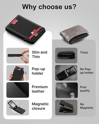 typecase Mens Wallet Card Holder: Pop Up Card Case, Genuine Leather, Smart, RFID Blocking, Slim, Minimalist, Thin, Front Pocket - 9-13 Card Capacitiy | ID Window | Money Clip (Brown) in Kuwait