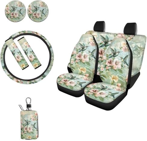 Purple Camouflage Car Seat Cover Protector Front & Rear Seat Cover Full Set with Camo Steering Wheel Cover + Seatbelt Strap Cover+ Coasters+ Key Chains Universal Fit in Saudi Arabia