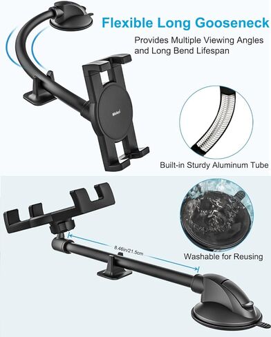 حامل تثبيت للكمبيوتر اللوحي في السيارة مقاس 4.7-12.9 بوصة للهاتف والآيباد - حامل لوحي بذراع طويل للوحة القيادة في السيارة، حامل قوي للشفط ومضاد للاهتزاز لأجهزة iPad Pro/Air/Mini، Galaxy Tab، iPhone، الأجهزة اللوحية in Kuwait