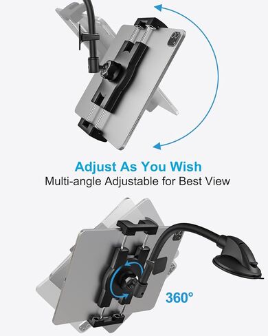 حامل تثبيت للكمبيوتر اللوحي في السيارة مقاس 4.7-12.9 بوصة للهاتف والآيباد - حامل لوحي بذراع طويل للوحة القيادة في السيارة، حامل قوي للشفط ومضاد للاهتزاز لأجهزة iPad Pro/Air/Mini، Galaxy Tab، iPhone، الأجهزة اللوحية in Kuwait