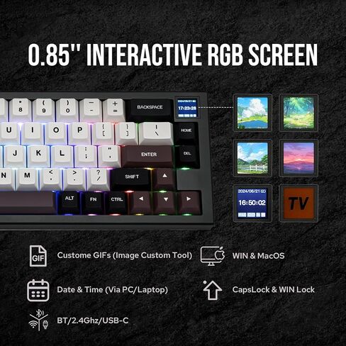 EPOMAKER MS68 Wireless Gaming Keyboard with 0.85" Screen, CNC Aluminum Alloy Mechanical Keyboard, Bluetooth 5.0/2.4ghz/Wired Hot Swappable Custom Keyboard (Black, Wisteria Linear Switch) in Saudi Arabia