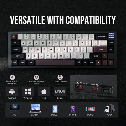 EPOMAKER MS68 Wireless Gaming Keyboard with 0.85" Screen, CNC Aluminum Alloy Mechanical Keyboard, Bluetooth 5.0/2.4ghz/Wired Hot Swappable Custom Keyboard (Black, Wisteria Linear Switch) in Saudi Arabia