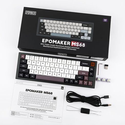 EPOMAKER MS68 Wireless Gaming Keyboard with 0.85" Screen, CNC Aluminum Alloy Mechanical Keyboard, Bluetooth 5.0/2.4ghz/Wired Hot Swappable Custom Keyboard (Black, Wisteria Linear Switch) in Saudi Arabia
