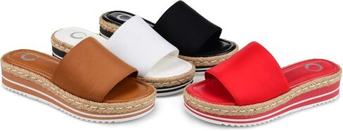 Journee Collection Womens Braided Espadrille Wedge Heel Open Round Toe Slip On Neoprene Rosey Platform Slide Sandal in Saudi Arabia