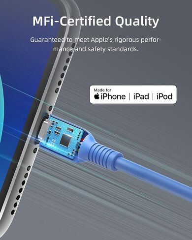 USB A to Lightning Cable [MFi Certified], 4.9FT Fast Charging Cable for iPhone 14 13 12 11 Pro Max MiniX XS XR iPad Airpods, High Speed Data Sync Transfer Cord (Blue) in Saudi Arabia