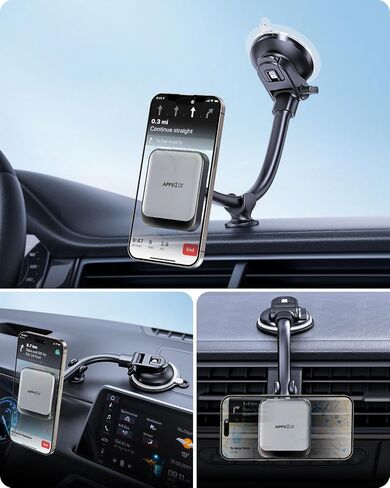 حامل لوحة القيادة APPS2Car لمغناطيس MagSafe 17 N54، كوب شفط قوي، مثبت مضاد للاهتزاز، حامل مغناطيسي طويل الذراع للزجاج الأمامي لهاتف iPhone 15/14/13/12 in Kuwait