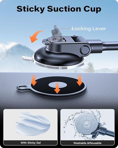 حامل لوحة القيادة APPS2Car لمغناطيس MagSafe 17 N54، كوب شفط قوي، مثبت مضاد للاهتزاز، حامل مغناطيسي طويل الذراع للزجاج الأمامي لهاتف iPhone 15/14/13/12 in Kuwait
