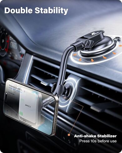 حامل لوحة القيادة APPS2Car لمغناطيس MagSafe 17 N54، كوب شفط قوي، مثبت مضاد للاهتزاز، حامل مغناطيسي طويل الذراع للزجاج الأمامي لهاتف iPhone 15/14/13/12 in Kuwait