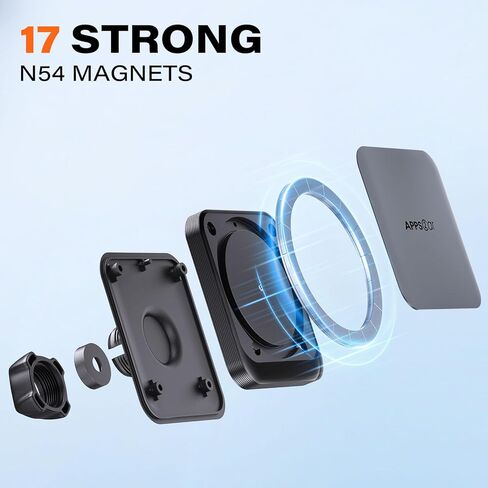 حامل لوحة القيادة APPS2Car لمغناطيس MagSafe 17 N54، كوب شفط قوي، مثبت مضاد للاهتزاز، حامل مغناطيسي طويل الذراع للزجاج الأمامي لهاتف iPhone 15/14/13/12 in Kuwait