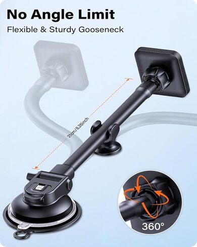 حامل لوحة القيادة APPS2Car لمغناطيس MagSafe 17 N54، كوب شفط قوي، مثبت مضاد للاهتزاز، حامل مغناطيسي طويل الذراع للزجاج الأمامي لهاتف iPhone 15/14/13/12 in Kuwait