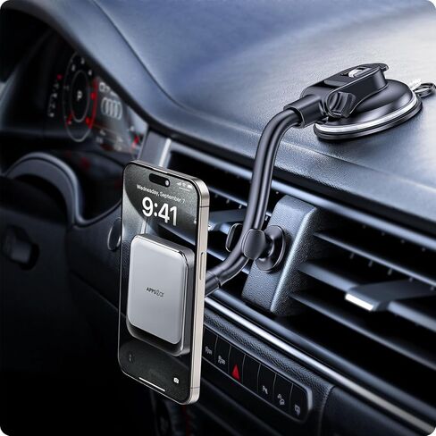 حامل لوحة القيادة APPS2Car لمغناطيس MagSafe 17 N54، كوب شفط قوي، مثبت مضاد للاهتزاز، حامل مغناطيسي طويل الذراع للزجاج الأمامي لهاتف iPhone 15/14/13/12 in Kuwait