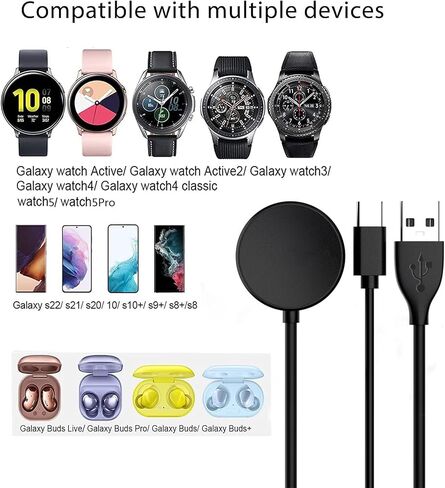 شاحن ساعة لهاتف سامسونج جالاكسي 5 4 3، [2 في 1] كابل شحن متعدد الساعات USB نوع C سلك كابل 3.3FT، متوافق مع ساعة سامسونج جالاكسي 5 4 3/ Active 1/2، S20/ 10/9/ 8 ونوع آخر أجهزة ج in Kuwait