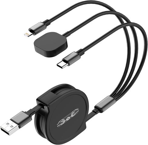 كابل شحن متعدد 3 في 1 قابل للسحب USB إلى شاحن iWatch اللاسلكي المغناطيسي / Lightning / USB C سلك شاحن متوافق مع Apple Watch SeriesSE/9/8/7/6/5/4/3/2/1/iPhone 15/14/ 13/12/آيباد/-4FT in Kuwait