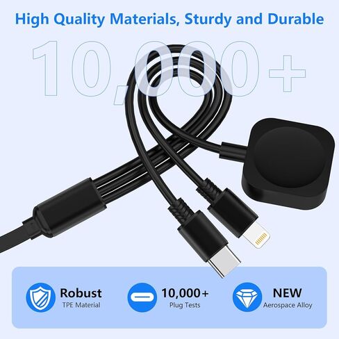 كابل شحن متعدد 3 في 1 قابل للسحب USB إلى شاحن iWatch اللاسلكي المغناطيسي / Lightning / USB C سلك شاحن متوافق مع Apple Watch SeriesSE/9/8/7/6/5/4/3/2/1/iPhone 15/14/ 13/12/آيباد/-4FT in Kuwait