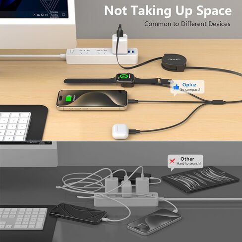 كابل شحن متعدد 3 في 1 قابل للسحب USB إلى شاحن iWatch اللاسلكي المغناطيسي / Lightning / USB C سلك شاحن متوافق مع Apple Watch SeriesSE/9/8/7/6/5/4/3/2/1/iPhone 15/14/ 13/12/آيباد/-4FT in Kuwait