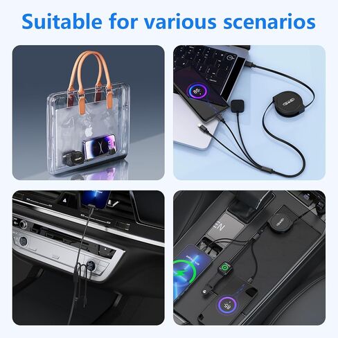 كابل شحن متعدد 3 في 1 قابل للسحب USB إلى شاحن iWatch اللاسلكي المغناطيسي / Lightning / USB C سلك شاحن متوافق مع Apple Watch SeriesSE/9/8/7/6/5/4/3/2/1/iPhone 15/14/ 13/12/آيباد/-4FT in Kuwait