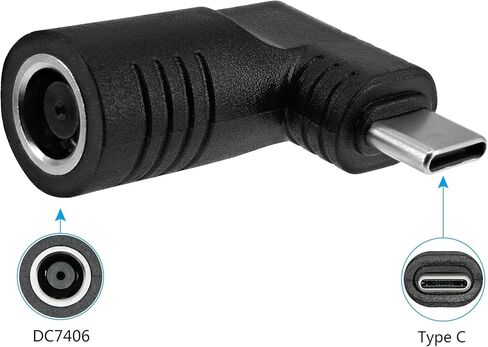 Yeebline DC 7406 to USB C Adapter, 90 Degree Right Angle 65W PD DC 7.4mm x 0.6mm Female to USB Type C Male Plug Power Charging Connector Suitable for Phone, Laptop (Black 7406 B) in Saudi Arabia
