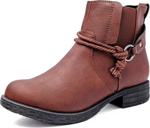 حذاء طويل للكاحل للسيدات من Ataiwee، حذاء كلاسيكي قصير مريح بكعب منخفض مع سحاب جانبي. (2105013، RB/PU، 8.5) in Kuwait