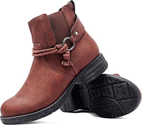 حذاء طويل للكاحل للسيدات من Ataiwee، حذاء كلاسيكي قصير مريح بكعب منخفض مع سحاب جانبي. (2105013، RB/PU، 8.5) in Kuwait