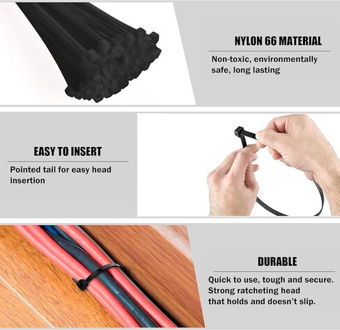 قطارة بولت 12 بوصة 120 رطل، 18 بوصة 180 رطل، 26 بوصة 200 رطل، مجموعة سوداء شديدة التحمل (150 عبوة، 50 لكل حجم) أربطة بسحاب، سلك كابل نايلون ممتاز ذاتي القفل للاستخدام الداخلي والخارجي in Kuwait