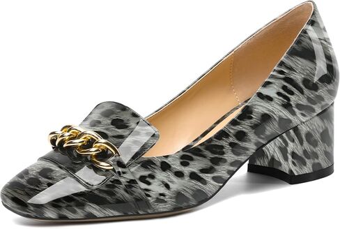 Womens Slip On Square Toe Metal Chain Office Loafers Patent Chunky Low Heel Pumps Shoes 2 Inch in Saudi Arabia