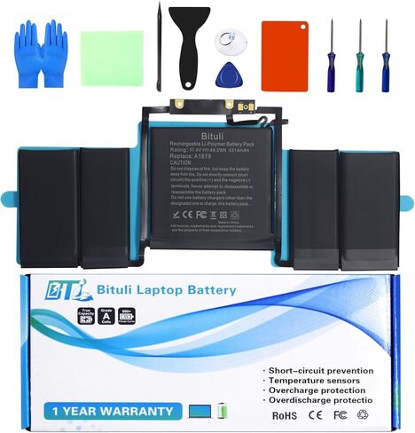 بطارية كمبيوتر محمول بديلة A1706 A1819 متوافقة مع Mac Book Pro 13 بوصة [أواخر عام 2016، منتصف عام 2017]، EMC 3071 3163 [11.41 فولت/4320 مللي أمبير] in Kuwait