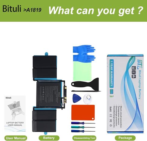 بطارية كمبيوتر محمول بديلة A1706 A1819 متوافقة مع Mac Book Pro 13 بوصة [أواخر عام 2016، منتصف عام 2017]، EMC 3071 3163 [11.41 فولت/4320 مللي أمبير] in Kuwait