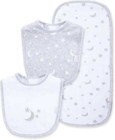 Little Me Baby 100% Cotton Gender Neutral Rosebud 3pcs Bib and Burb Set, 1 Size in Saudi Arabia
