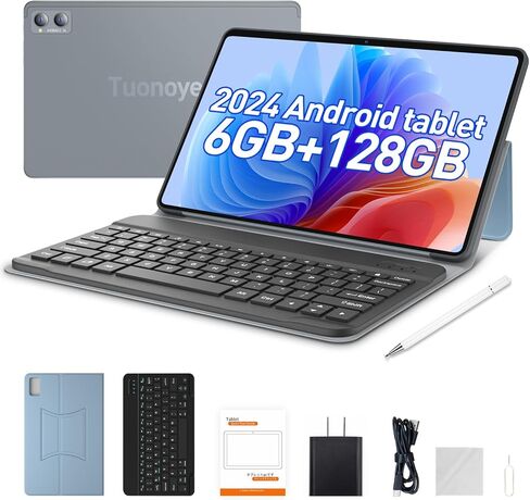 2024 Newest Android tablet 10.1 Inch, 6GB RAM 128GB ROM, Tablet with Keyboard Pen & Case, 1920x1200 FHD Display, Octa-Core Processor, 13Mp+5MP AI Camera, WiFi, Bluetooth, GMS Certified, GPS in Saudi Arabia