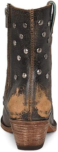 CORRAL Women's LD Distressed Black Side Zip & Studs 7.5" Shaft Leather Sole Pointed Toe Leather Urban Bootie, Black Size 5 in Saudi Arabia