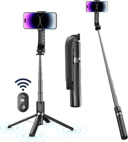 Selfie Stick Tripod, 55" Phone Tripod with Remote, Extendable Aluminum Alloy Bluetooth Selfie Stick and Phone Holder for iPhone Android Phone, GoPro Camera Black in Saudi Arabia