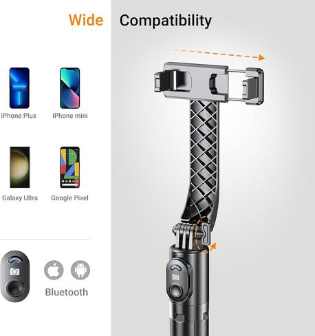Selfie Stick Tripod, 55" Phone Tripod with Remote, Extendable Aluminum Alloy Bluetooth Selfie Stick and Phone Holder for iPhone Android Phone, GoPro Camera Black in Saudi Arabia