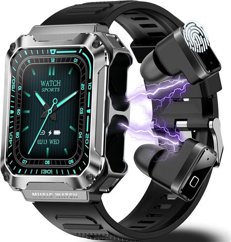 Smart Watch with Earbuds, 1.52-inch AMDLED Screen, 8763EW Chip, Sport Watch, Bluetooth Message Notification, Answer/Dial Calls, Spanish Language Support in Saudi Arabia
